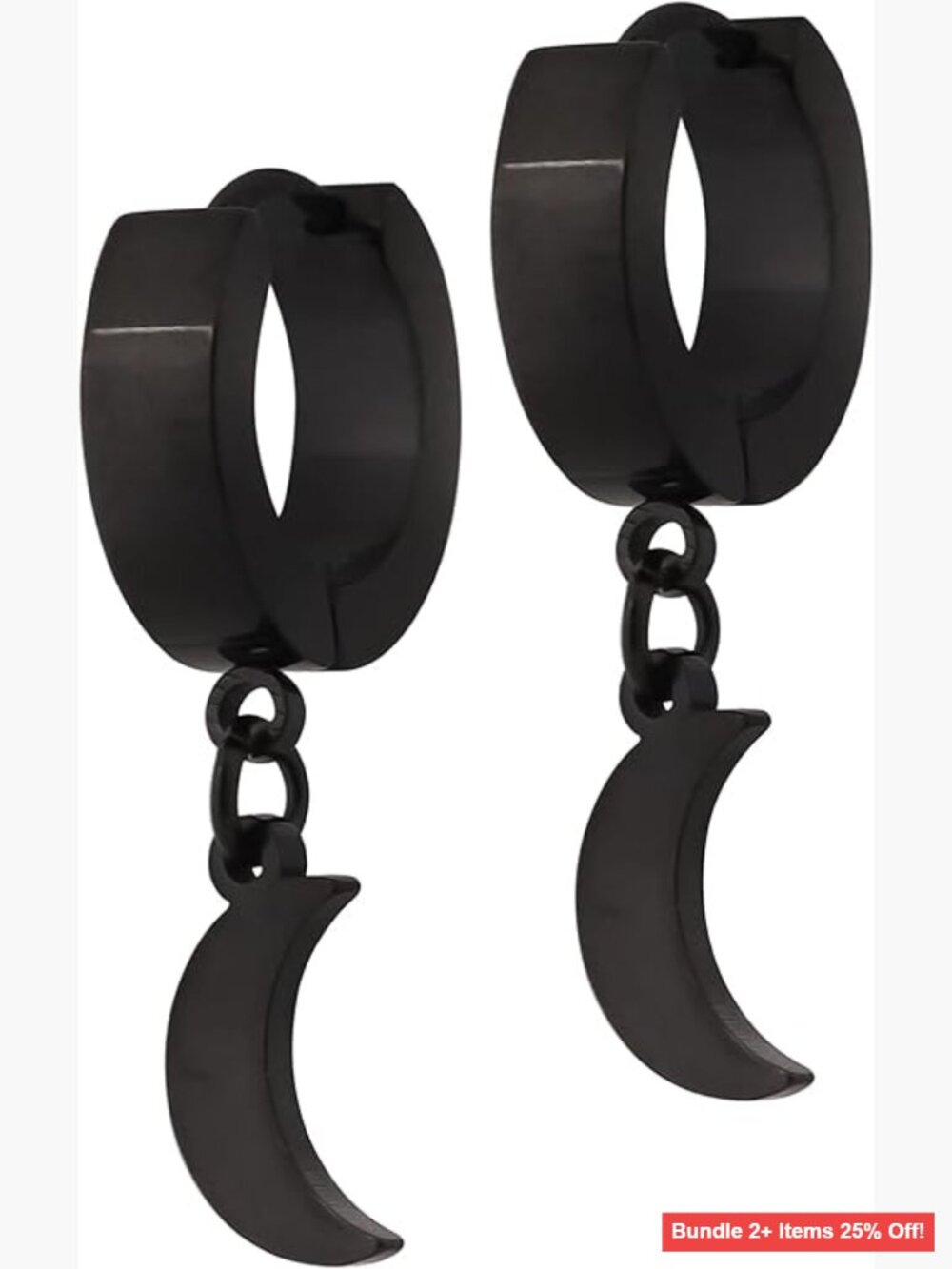 Stainless Steel Moon Earrings Gothic Punk Style 0.47 Inch Hoop